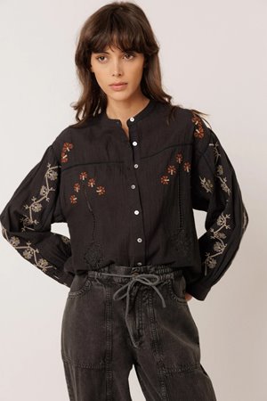 Indi & Cold  voluminous embroidered blouse black side
