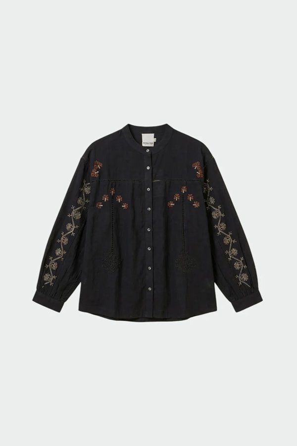Indi & Cold  Voluminous Embroidered Blouse Black