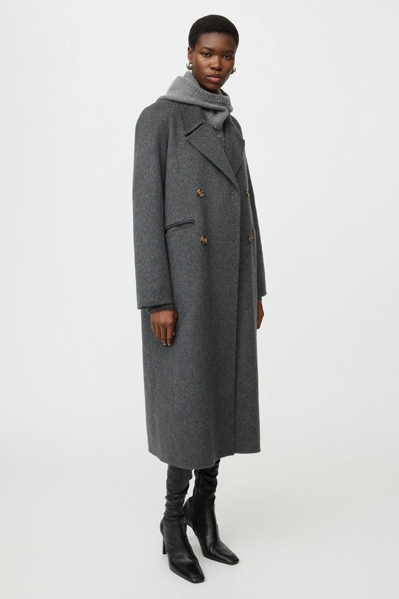 Soft Goat double breasted coat anthracite back