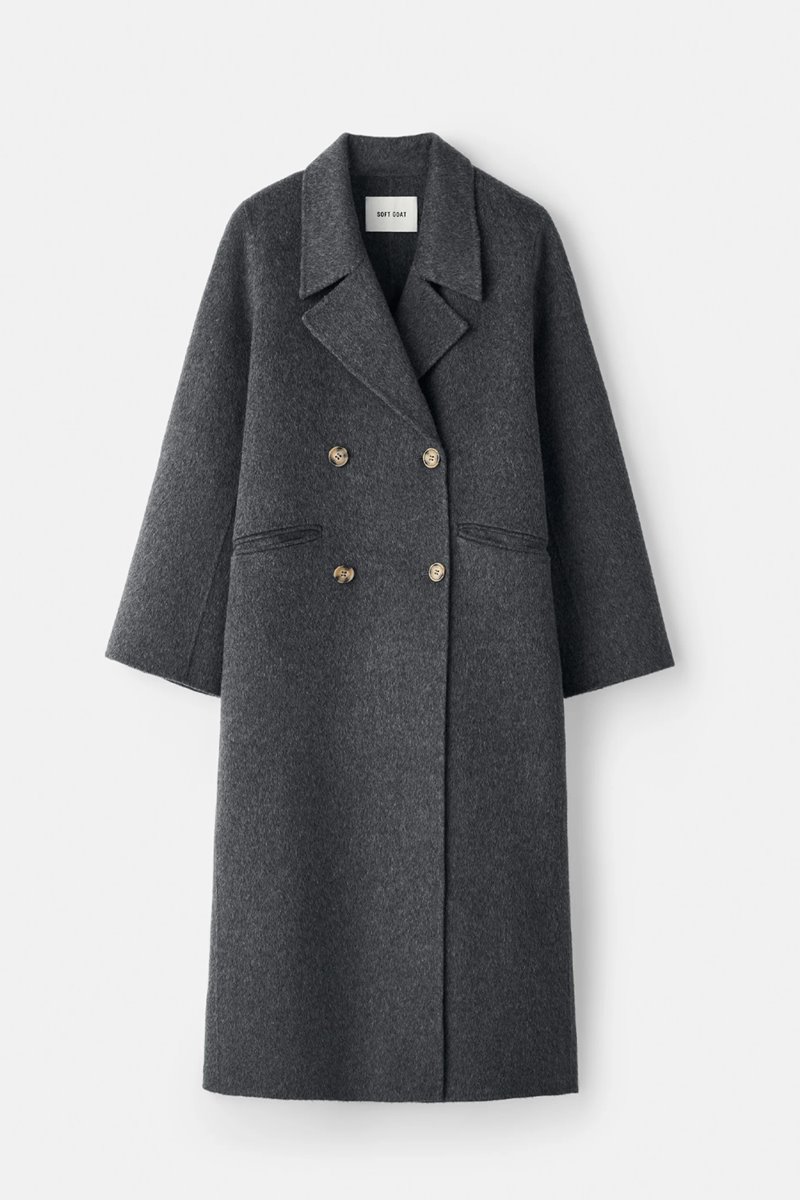 Soft Goat double breasted coat anthracite side