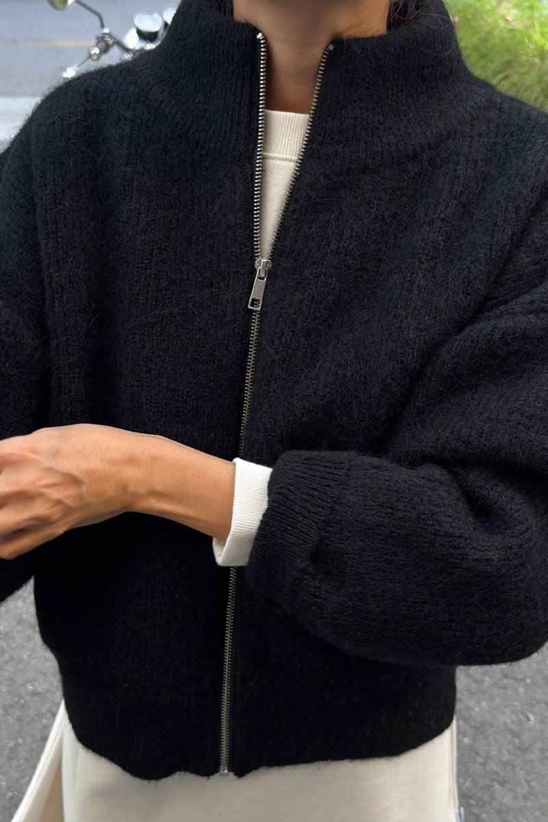 Le Bon Shoppe alpaca zip front knit black side