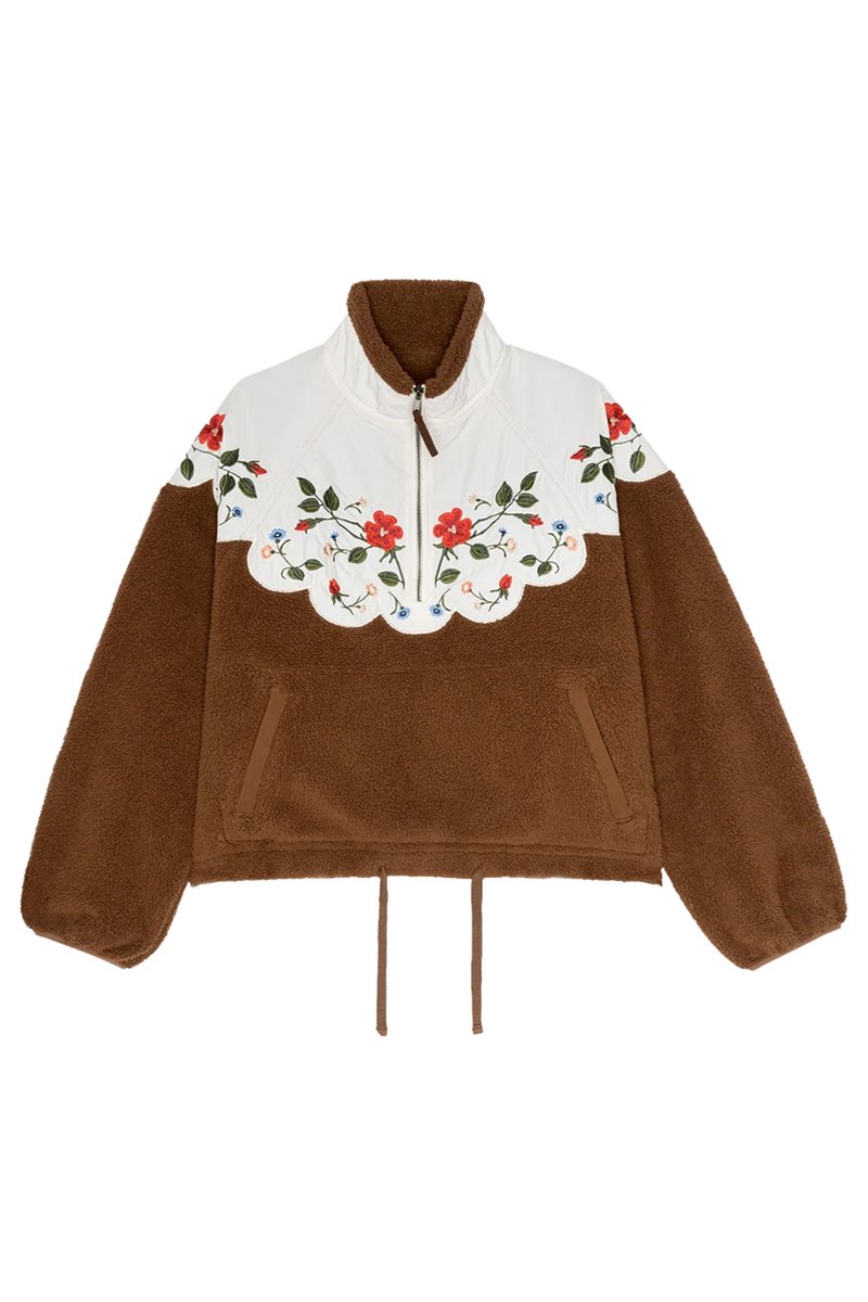 The Great the wildflower plush pullover chestnut back