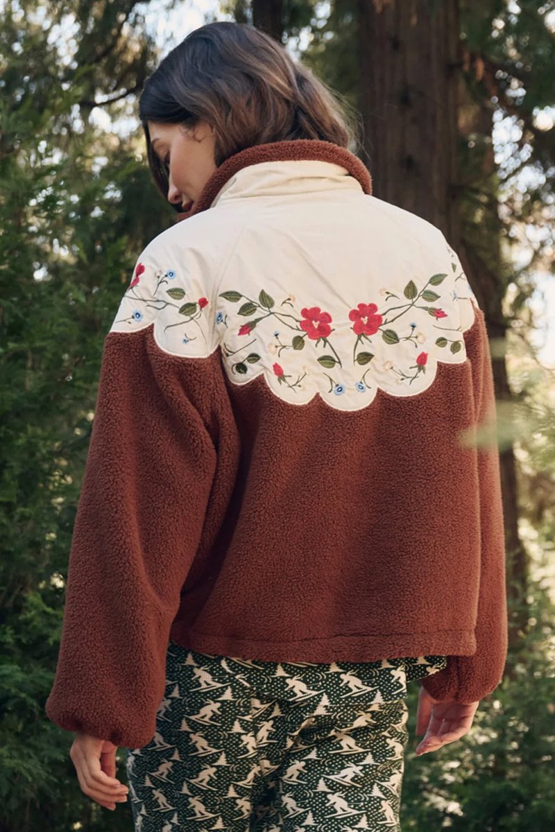 The Great the wildflower plush pullover chestnut side