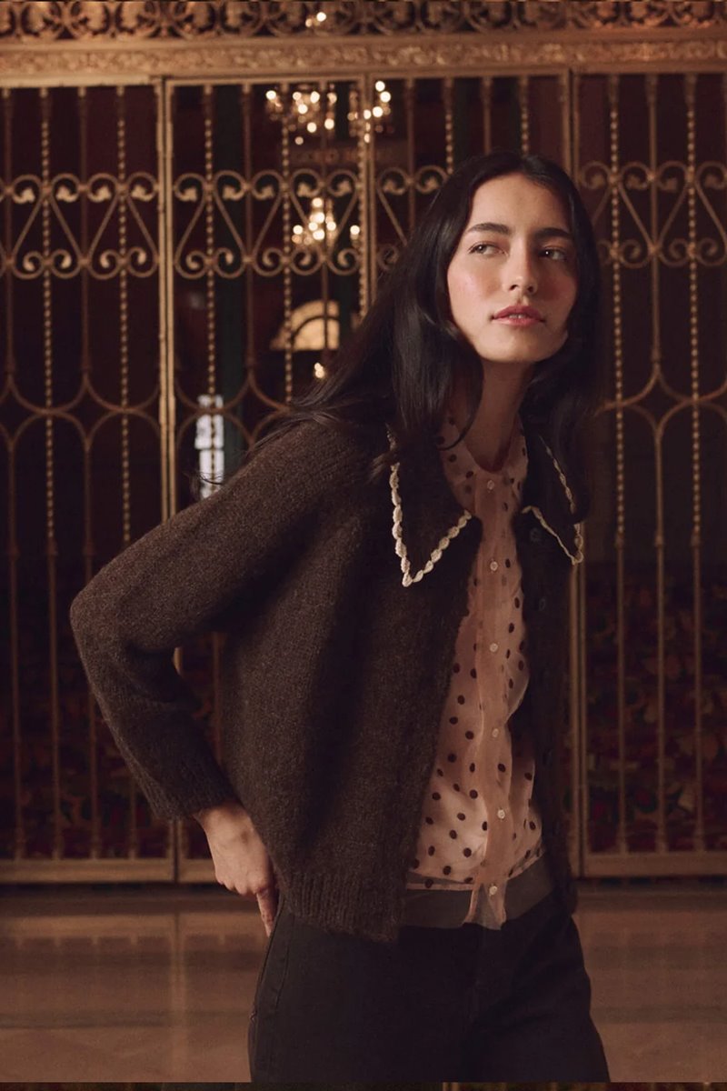 The Great the crochet collar cardigan chocolate