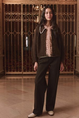 The Great the crochet collar cardigan chocolate detail