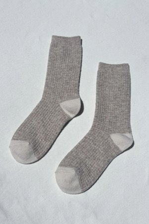 Le Bon Shoppe wool waffled socks oatmeal cream side