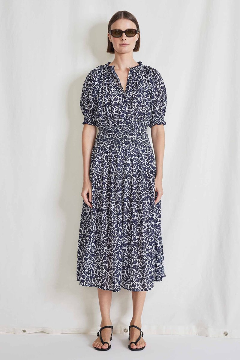 Apiece Apart brijette dress organic floral navy 