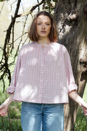 Kj's Laundry edith shirt  - pink check  detail