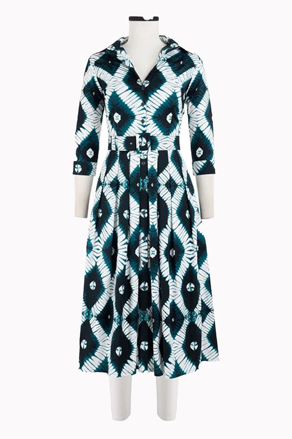 Samantha Sung audrey dress - cotton stretch - shibori rhombus - white jade