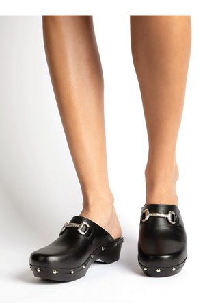 Penelope Chilvers low horsebit clog - black side Penelope Chilvers low horsebit clog - black side