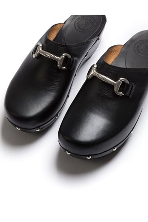 Penelope Chilvers low horsebit clog - black detail Penelope Chilvers low horsebit clog - black detail