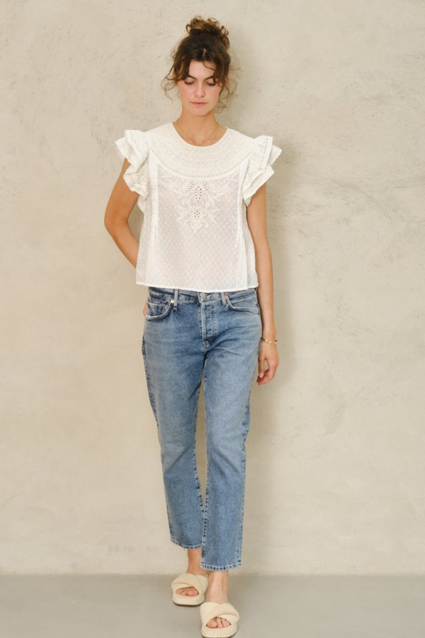 M.A.B.E lori embroidered top - ecru